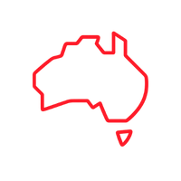 A simple red outline map of Australia on a plain white background.